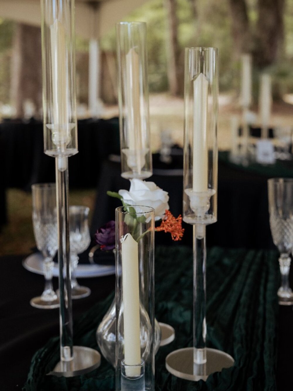 24 clear acrylic candle holders with protective shade